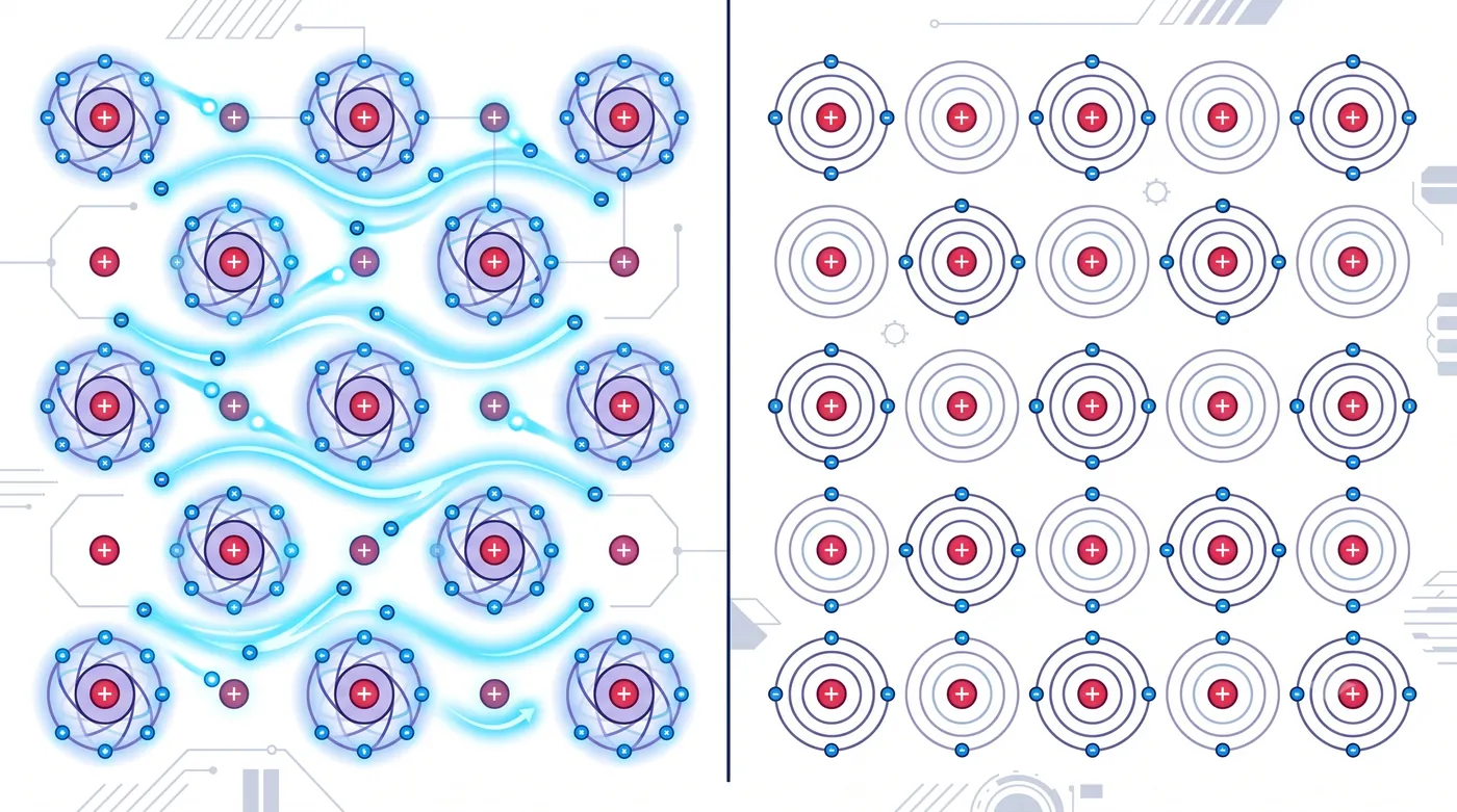 Comparativa atómica entre un conductor y un aislante