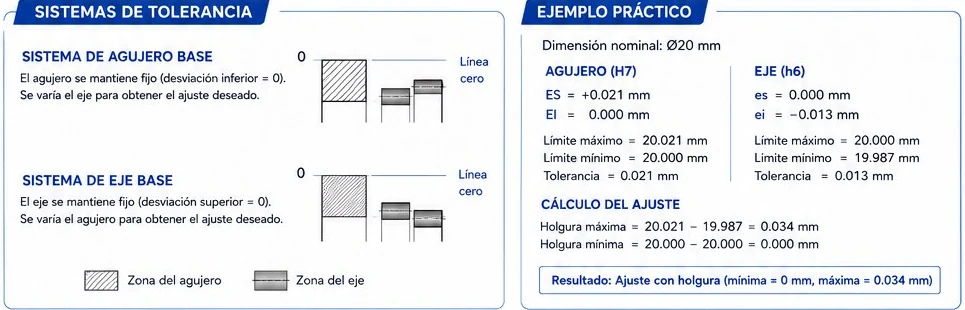 Sistemas de agujero base y eje base, y ejemplo práctico con H7 y h6