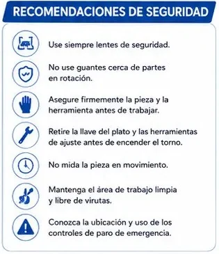 Recomendaciones de seguridad para operar el torno