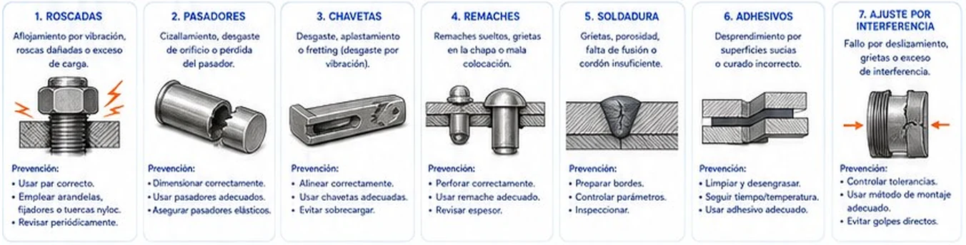 Fallas comunes de cada tipo de unión con su prevención
