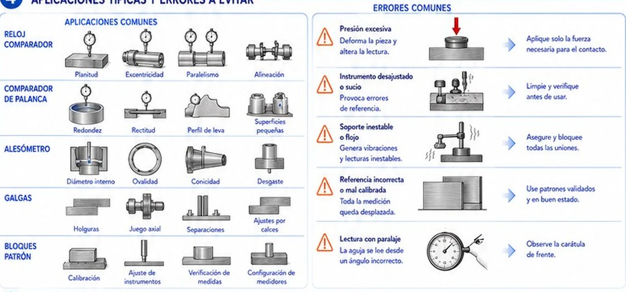 Aplicaciones típicas de cada instrumento de comparación y errores comunes con su corrección