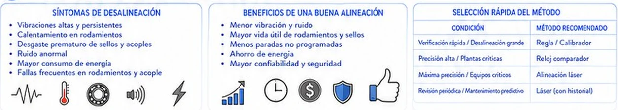 Síntomas de desalineación, beneficios de una buena alineación y selección rápida del método según la condición