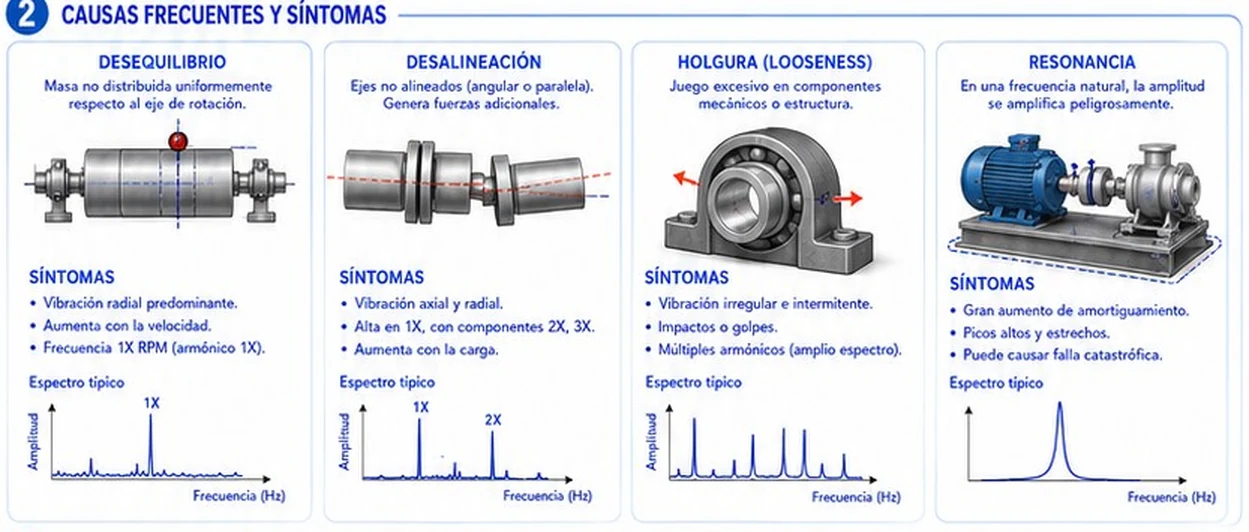 Desequilibrio, desalineación, holgura y resonancia con sus síntomas y espectros típicos